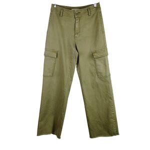 Oat New York SZ 4/27 Army Green Cargo Jeans Cropped Raw Edge